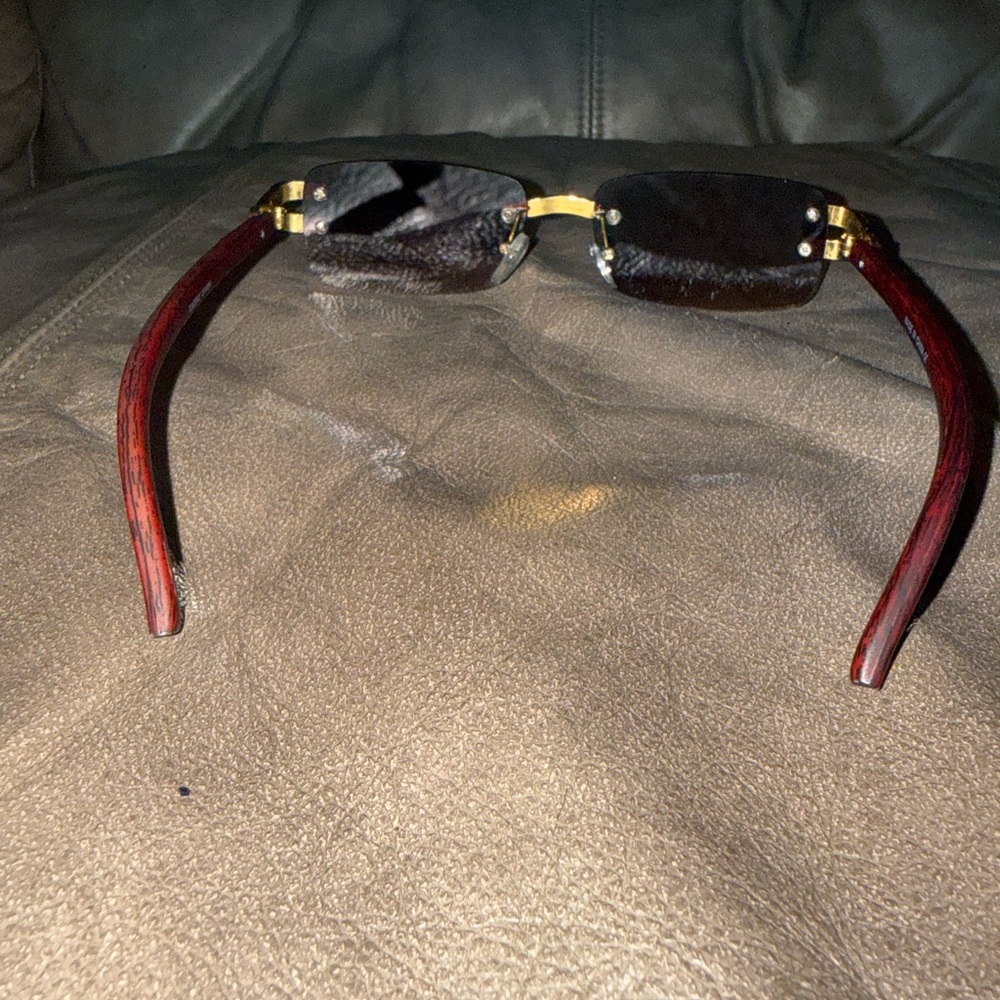 Y2K Iced-Out Rimless Wood Grain Sunglasses - Picture 3 of 5